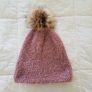 COPY - Pink Beanie with Faux-Fur Pom Tip
